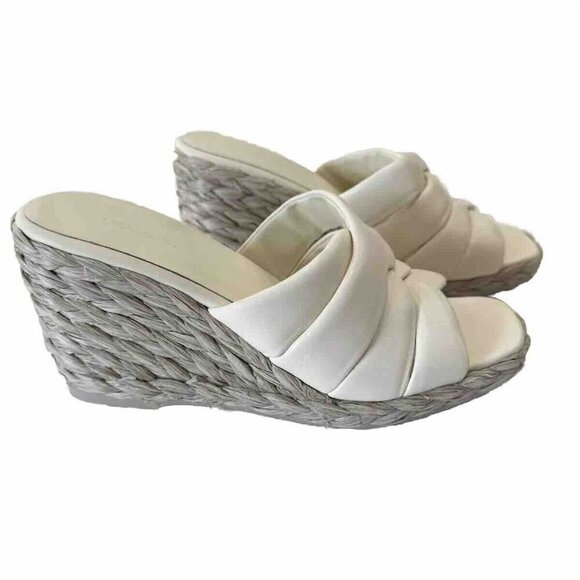 Vince Gillian Women’s Leather Espadrilles Wedge Sandals Size 7 Ivory NWOB - Picture 1 of 8